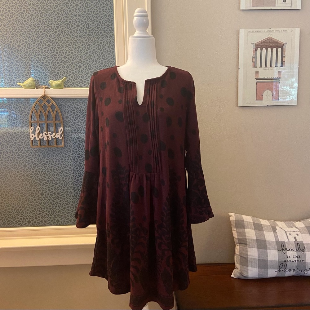 NWT Reborn Maroon & Black Bell Sleeve Tunic XL